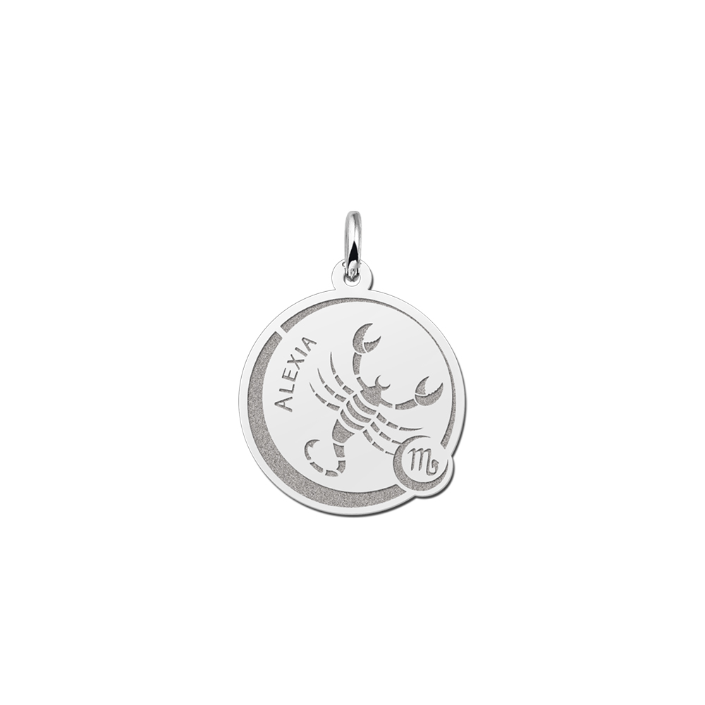 Silver Round Zodiac Pendant Scorpio with Name Engraving