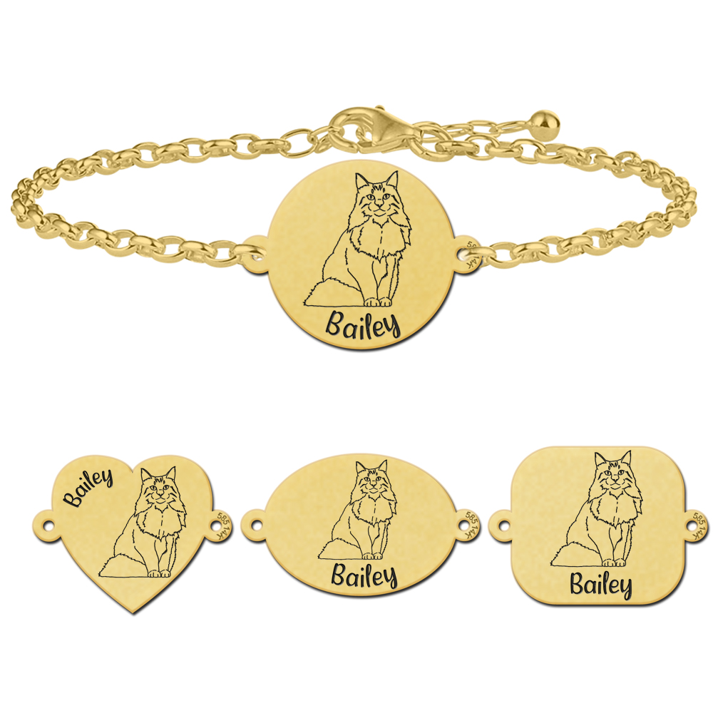 Personalised cat bracelet Norwegian Forest cat gold
