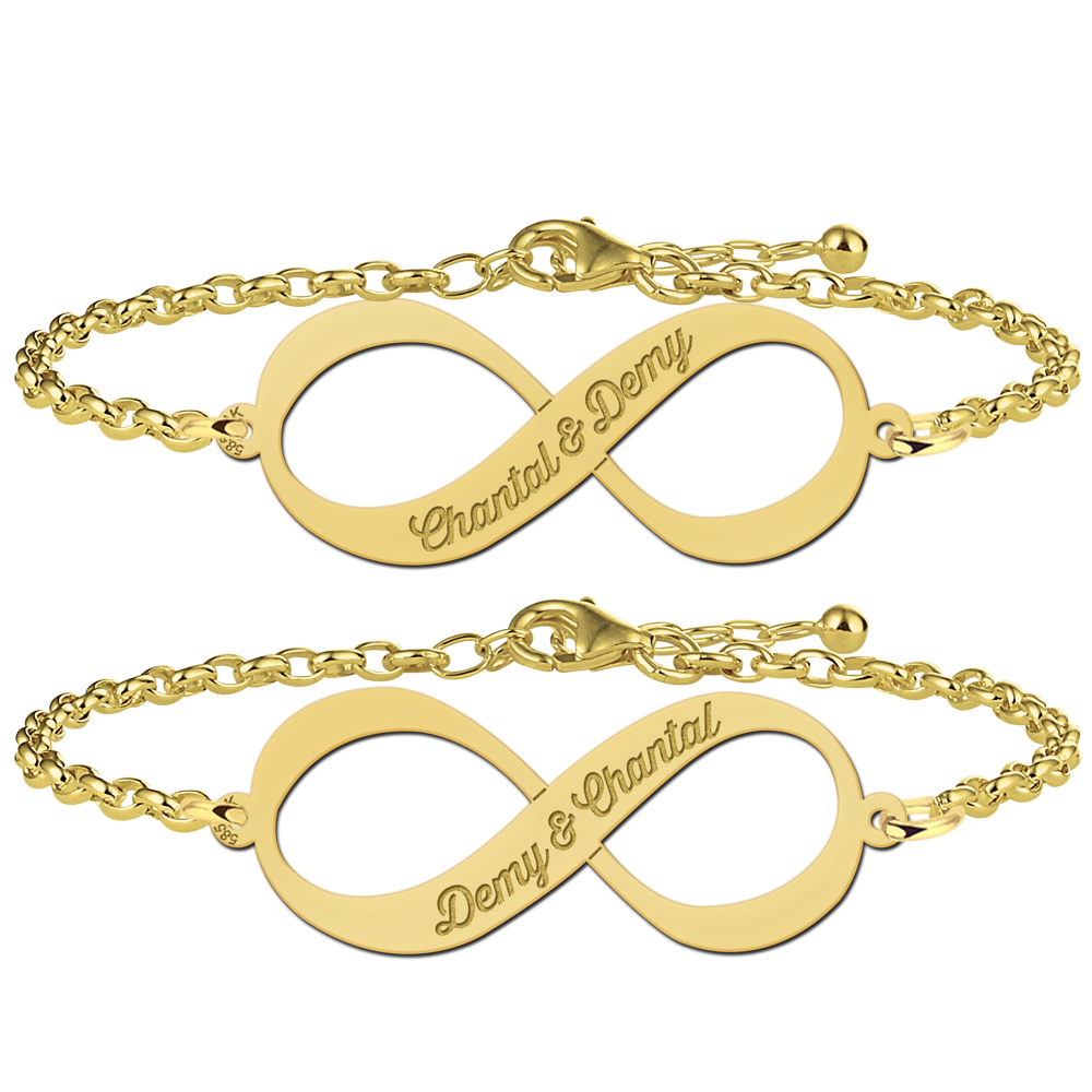 Gold sets infinity bracelets with two names