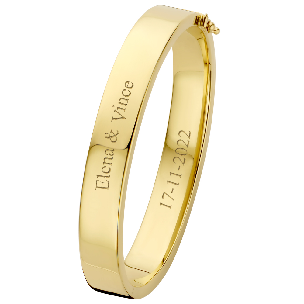 Bangle bracelet gold flat 10mm with engraving