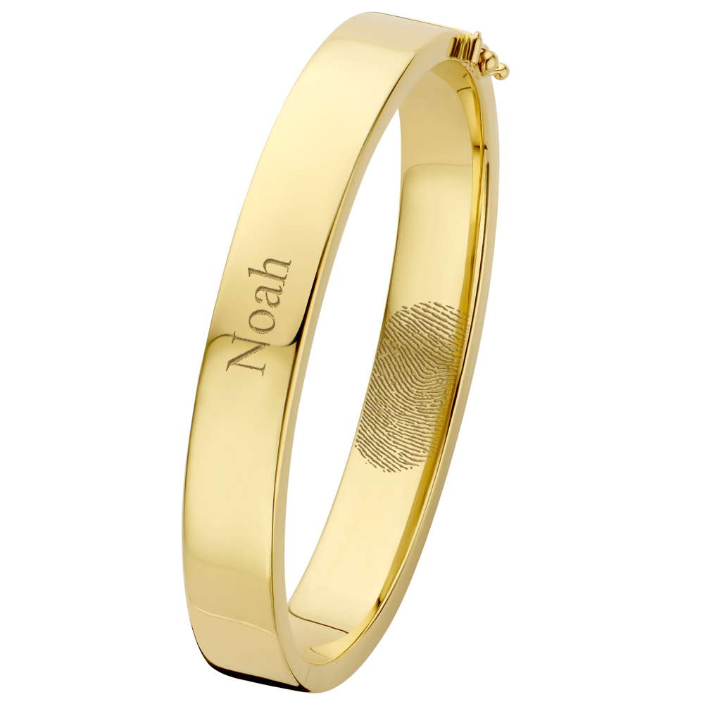 Bangle bracelet gold flat 10mm with engraving