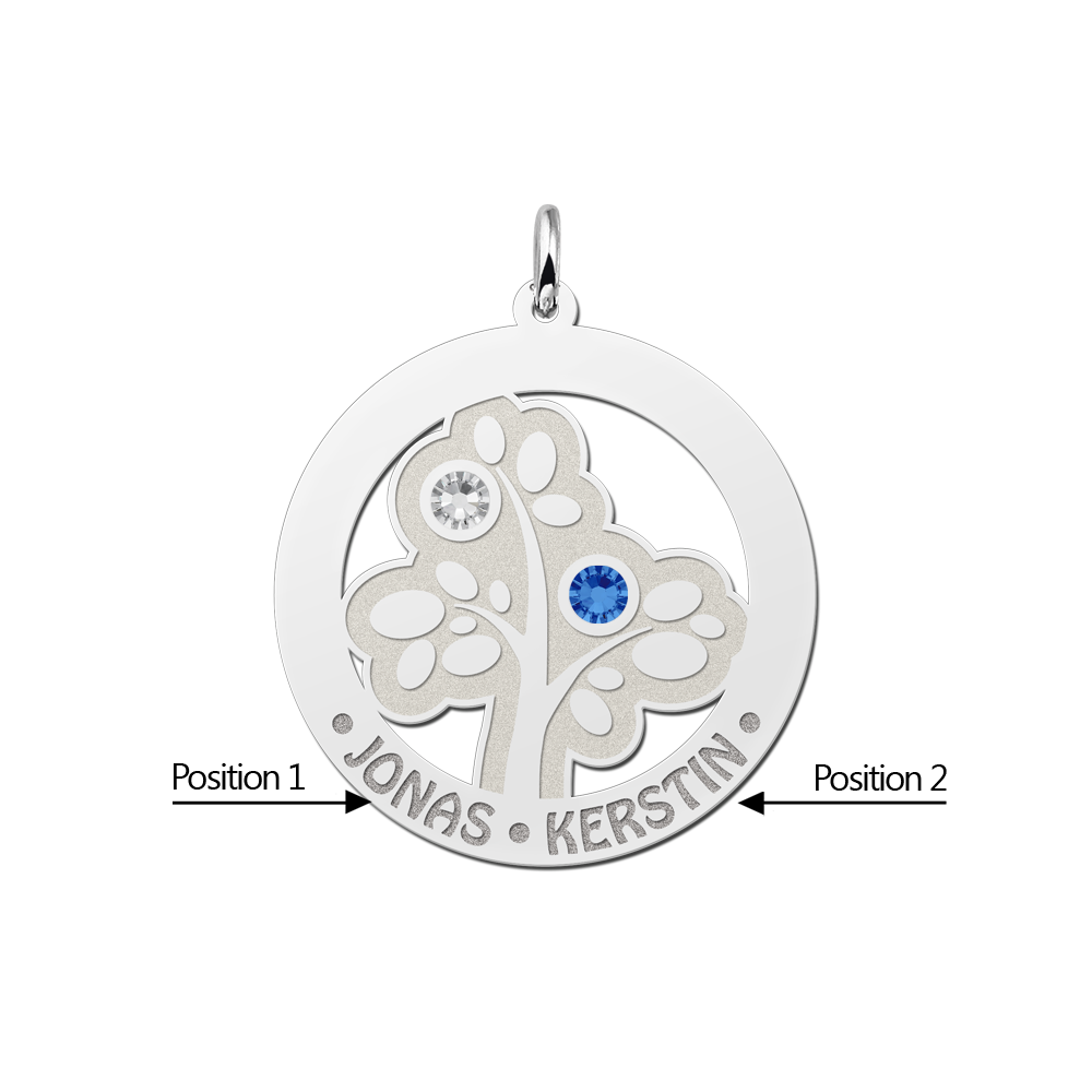 Silver Family Tree Necklace with Birthstones