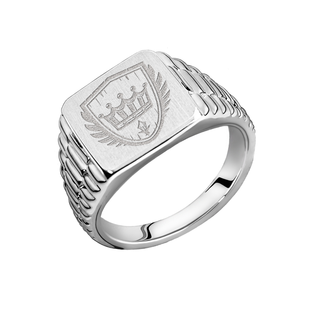 Family crest on a square signet ring in Rolex style