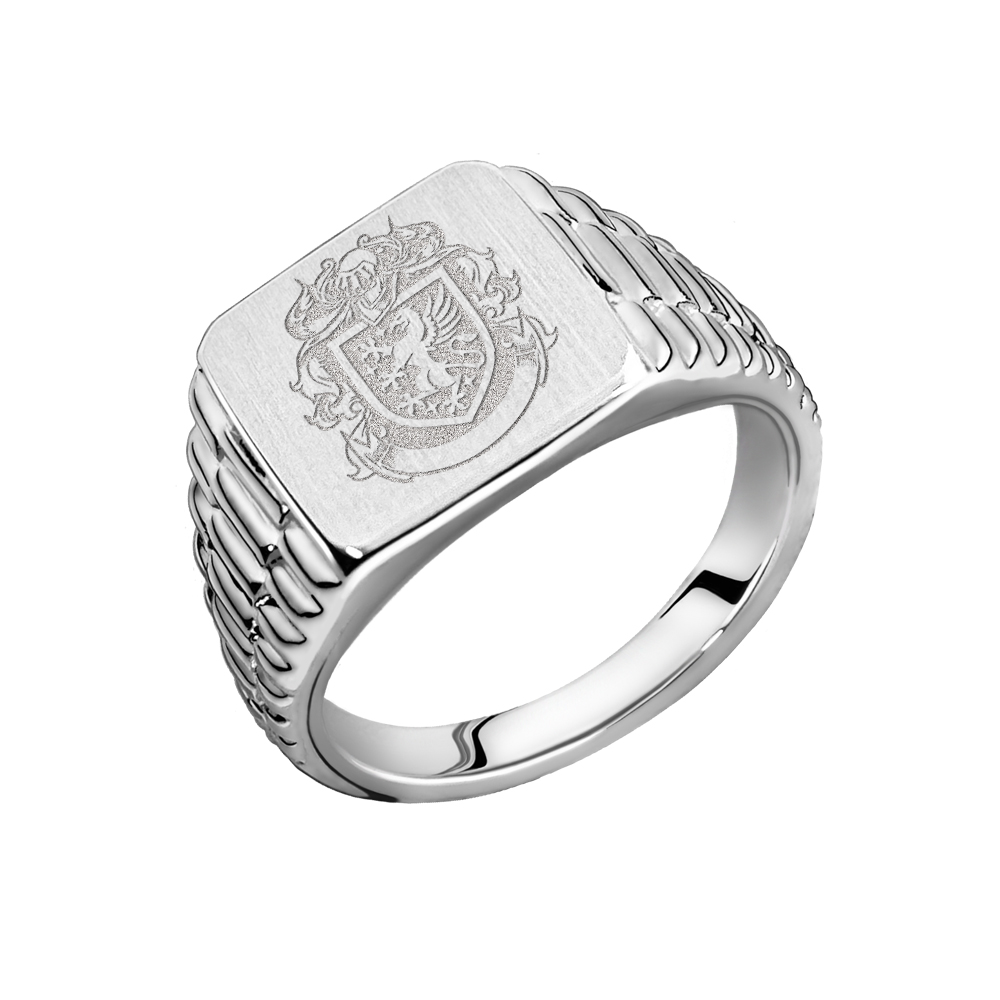 Family crest on a square signet ring in Rolex style