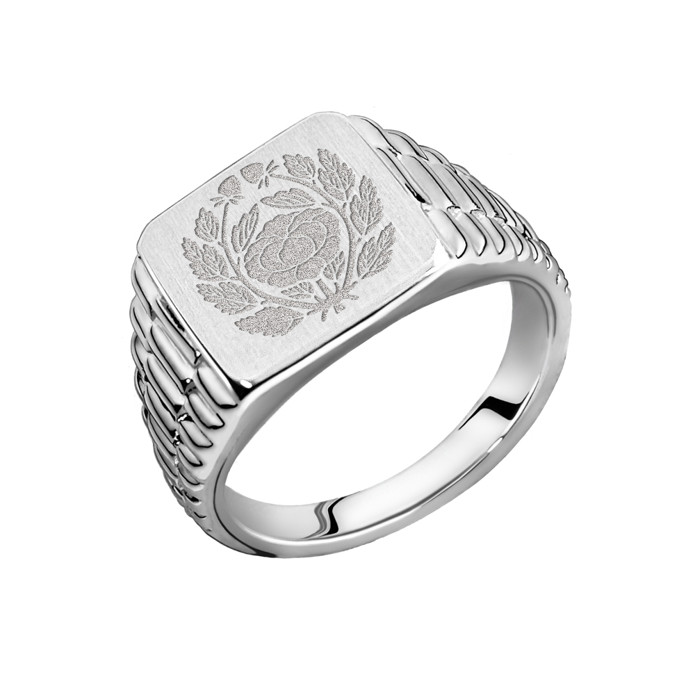 Family crest on a square signet ring in Rolex style