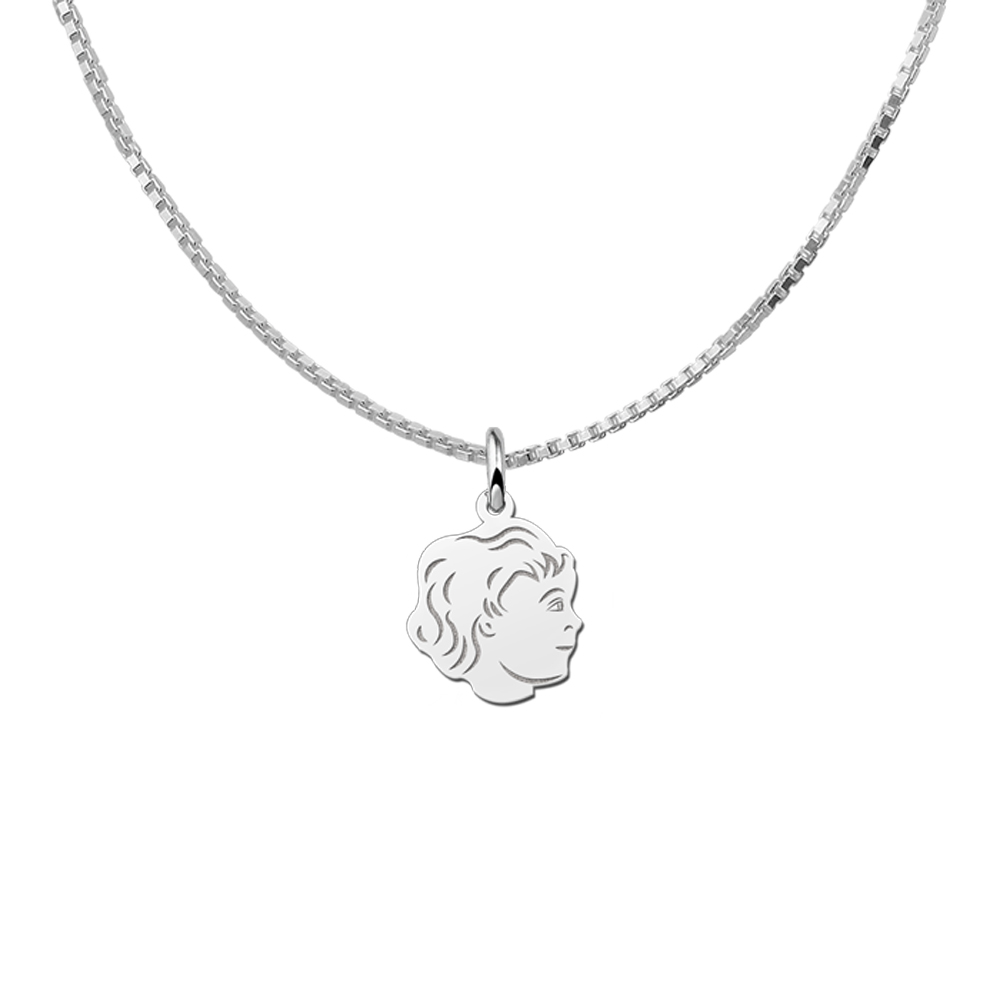 Child head girl pendant with back engraving silver - small