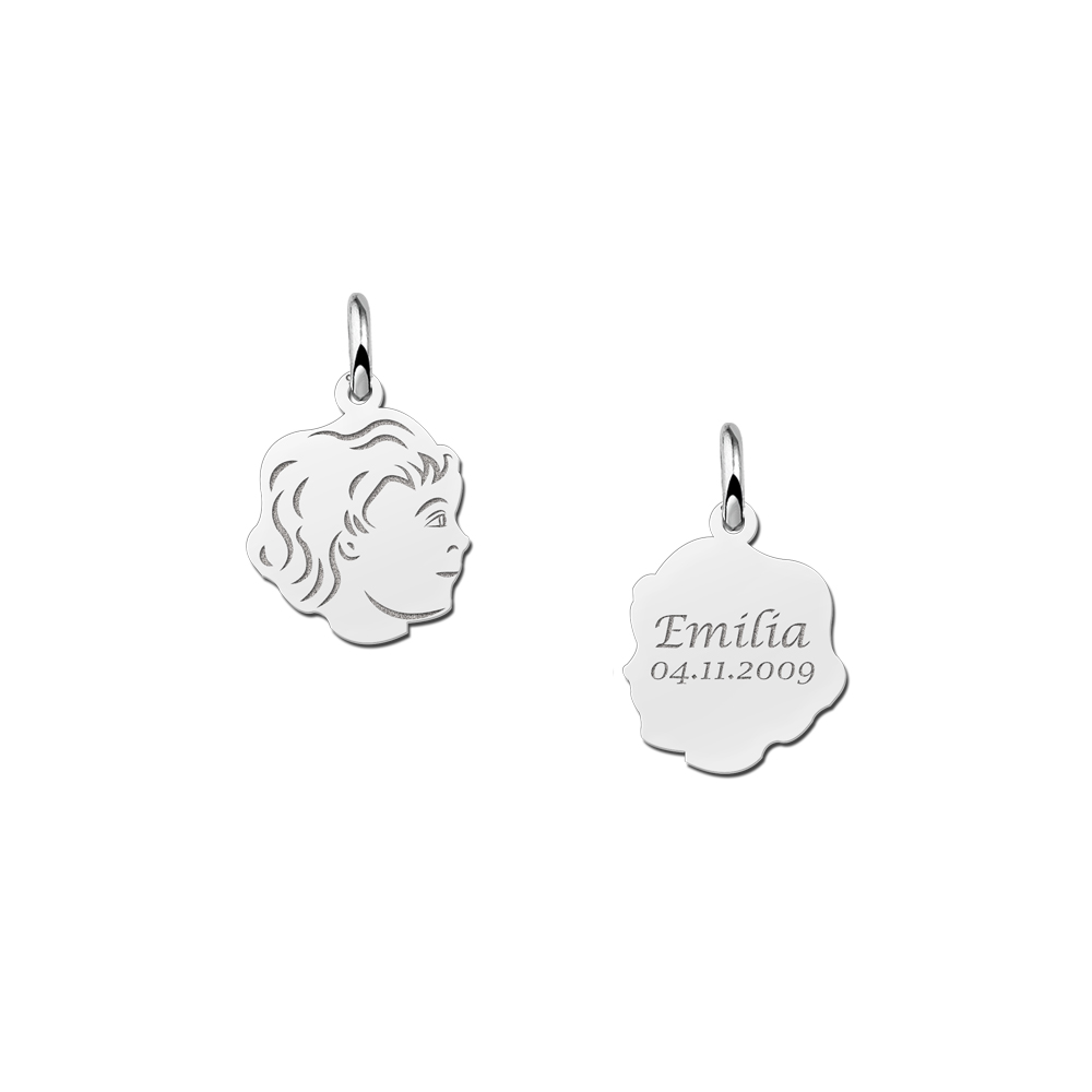 Child head girl pendant with back engraving silver - small