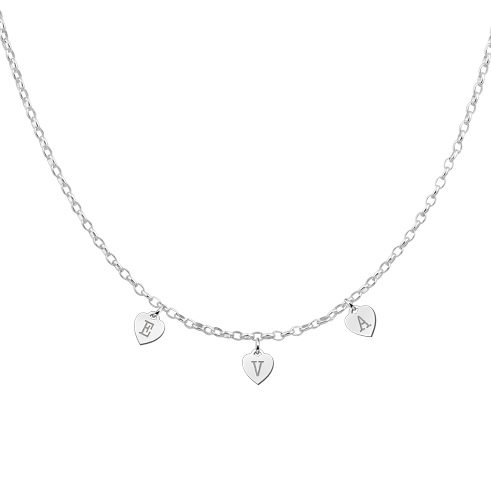 Silver name necklace with heart letters