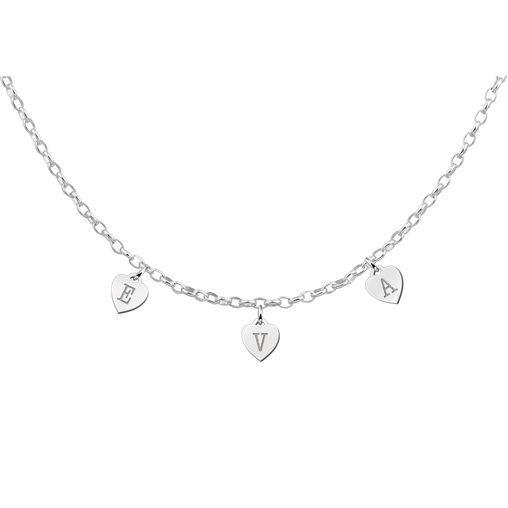 Silver name necklace with heart letters