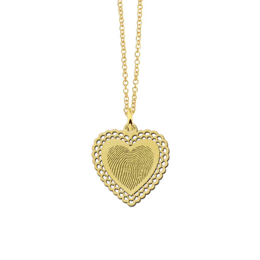 Gold heart pendant with fingerprint and decorative edge