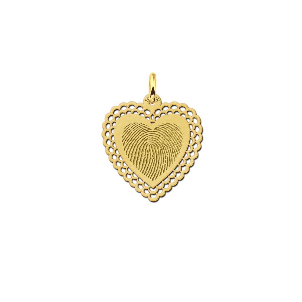 Gold heart pendant with fingerprint and decorative edge