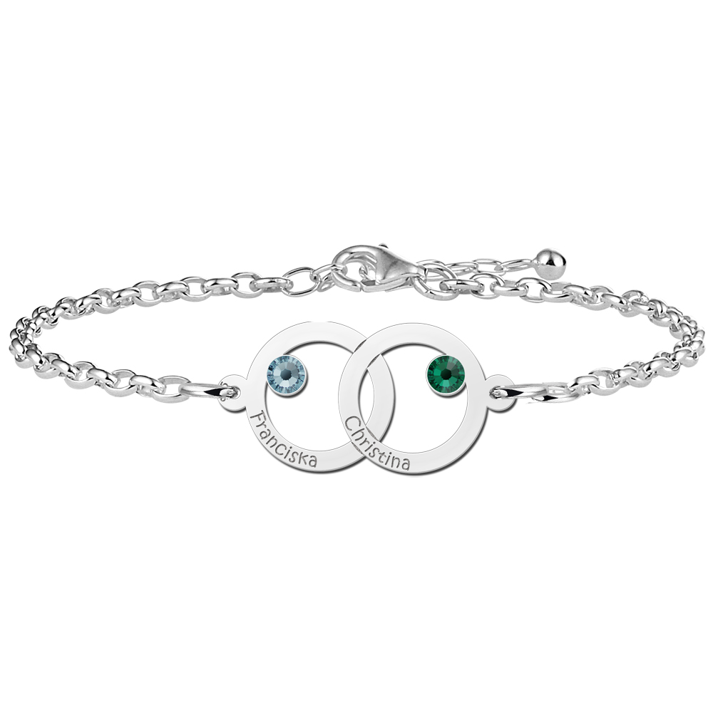 Silver mother daughter bracelet with names and birthstones