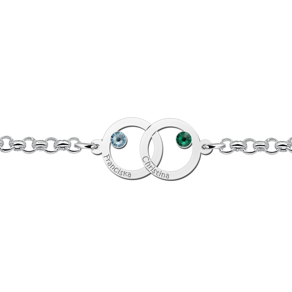 Silver mother daughter bracelet with names and birthstones
