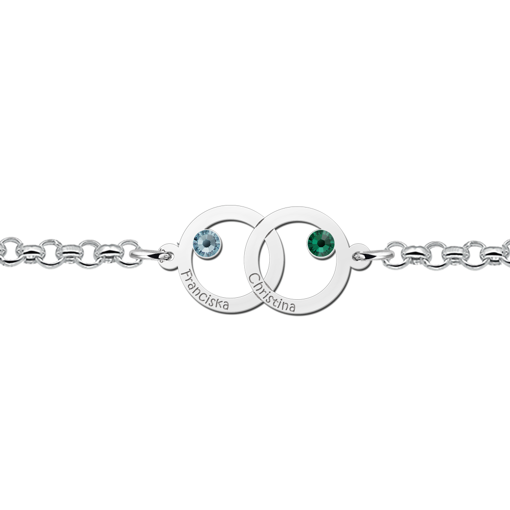 Mother daughter bracelet two circles and birthstones