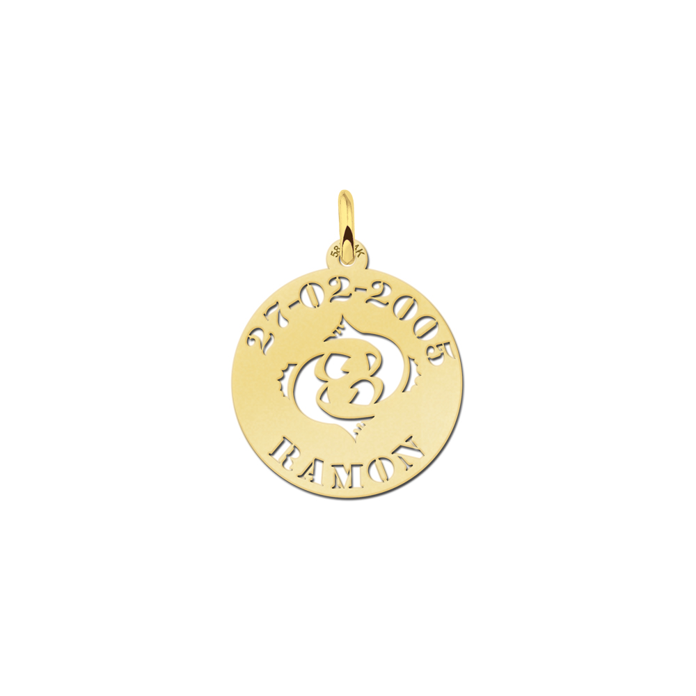 14ct Golden Round Namependant Pisces