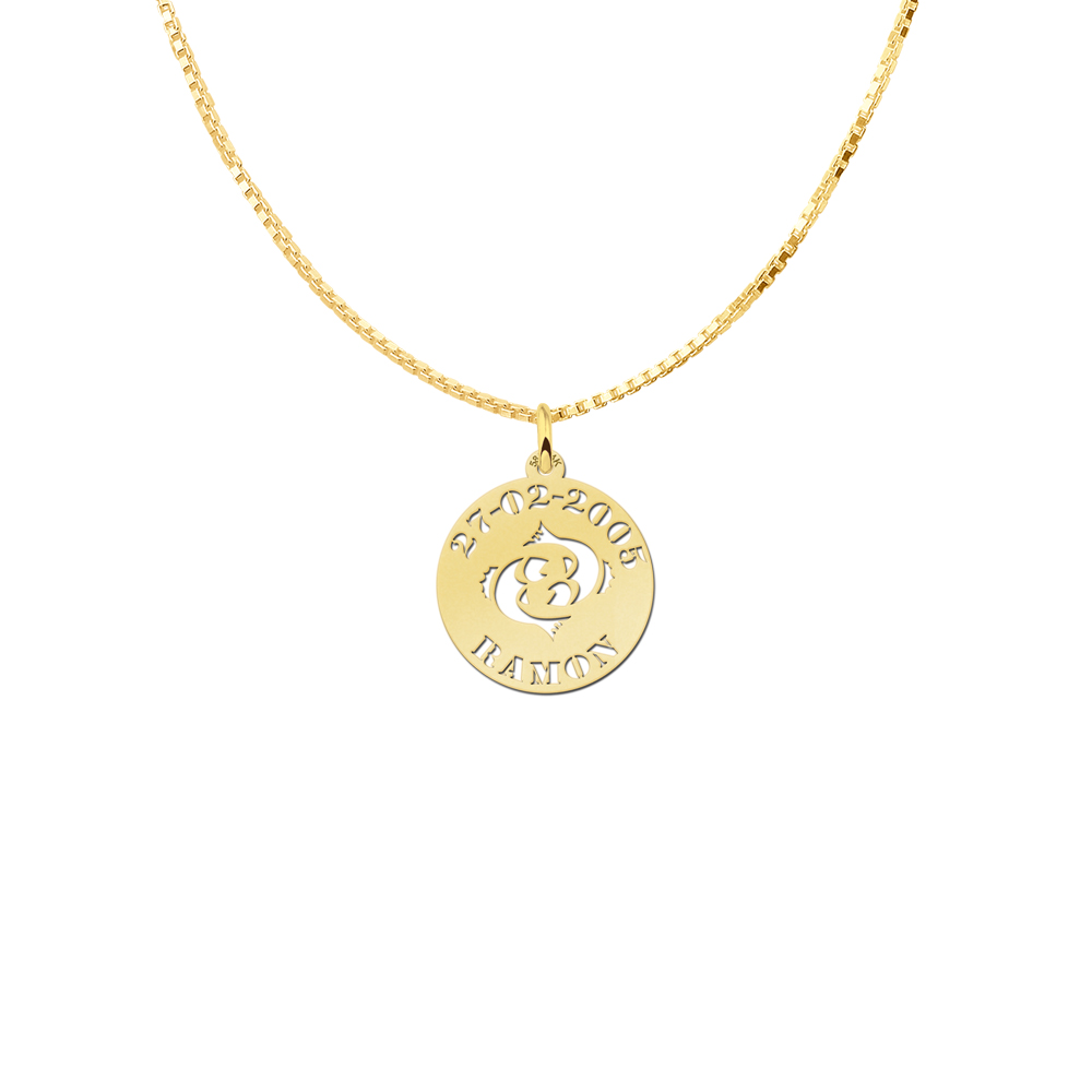 14ct Golden Round Namependant Pisces