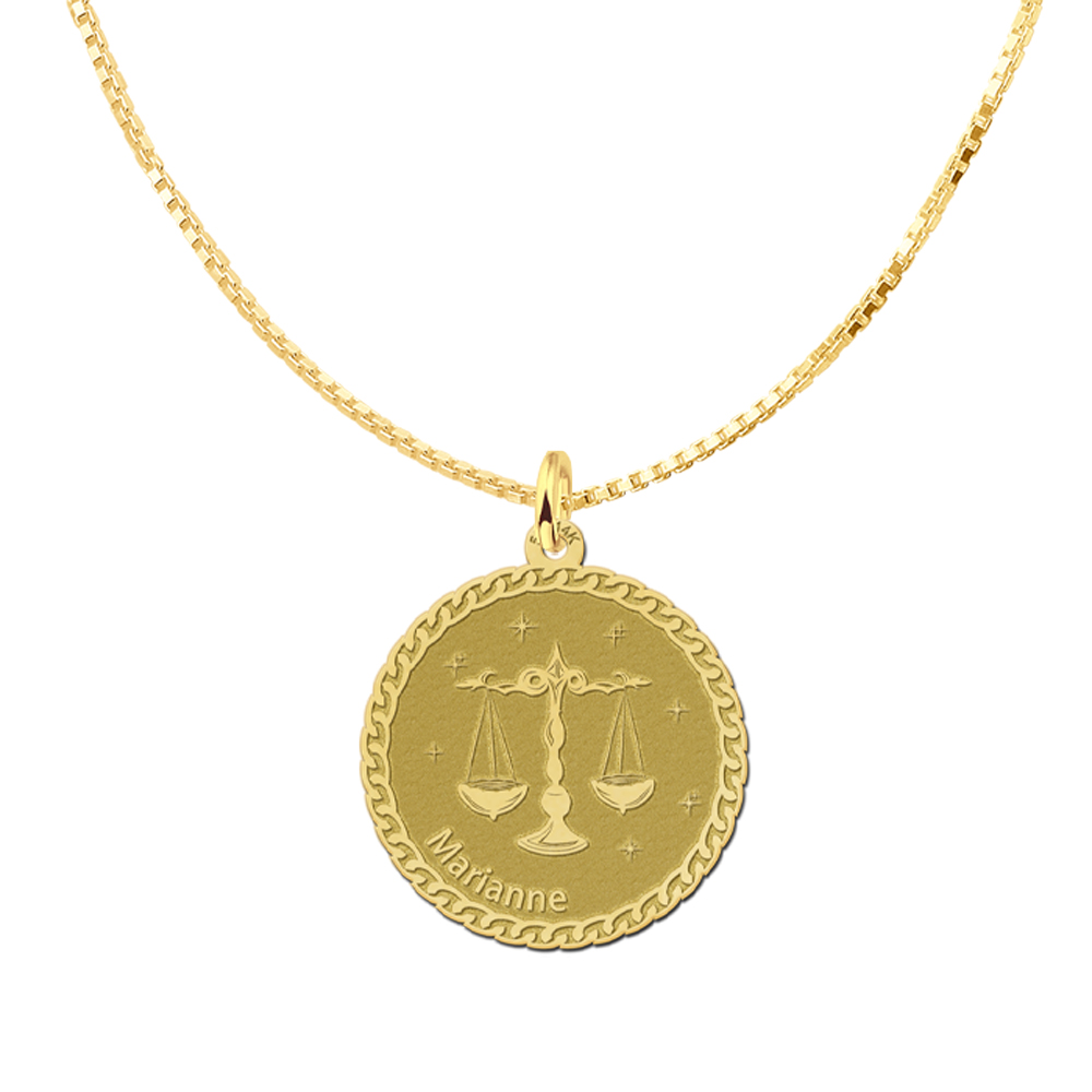 Golden round zodiac pendant Libra