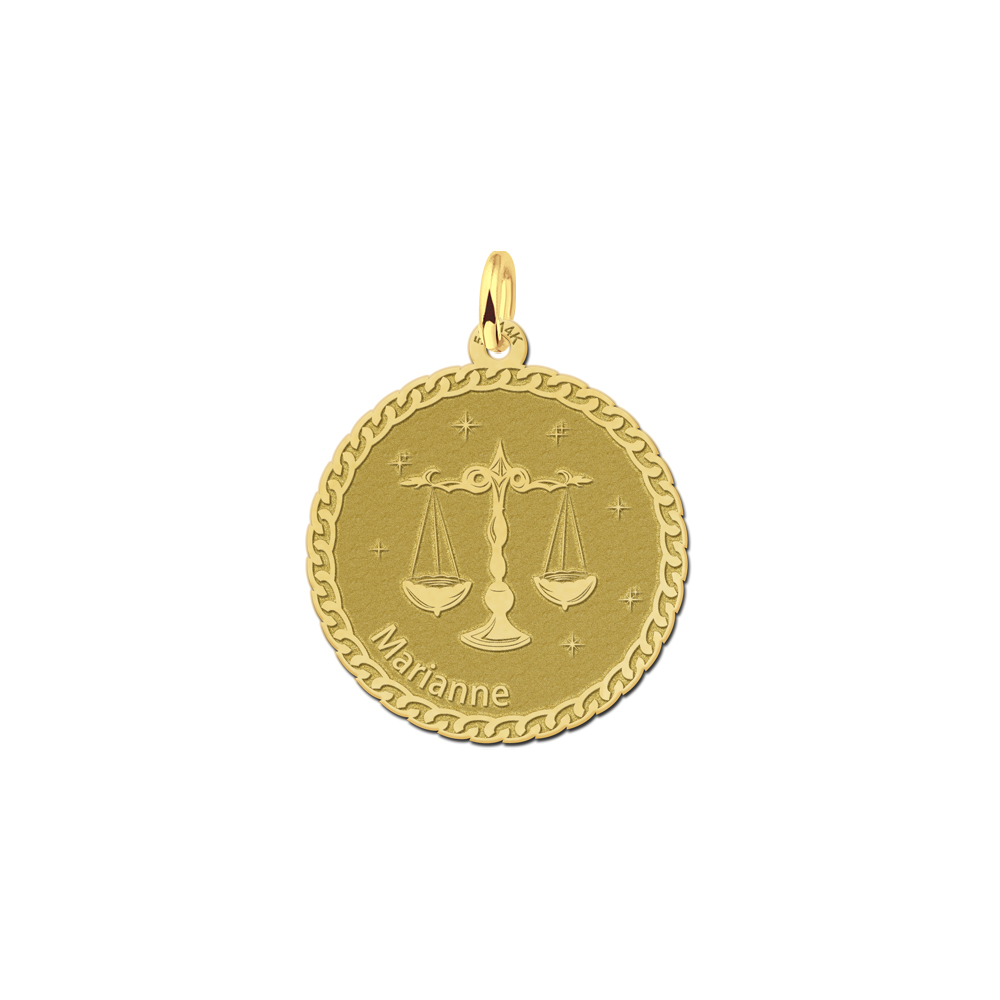 Golden round zodiac pendant Libra