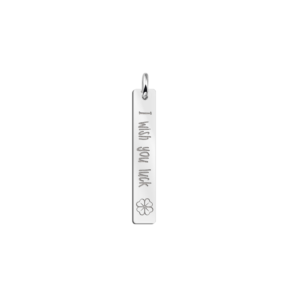 Silver bar necklace pendant with engravement and cloverleaf