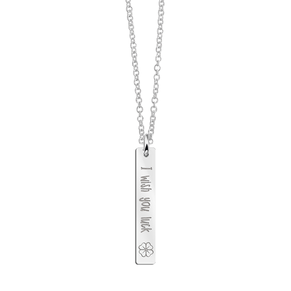 Silver bar necklace pendant with engravement and cloverleaf