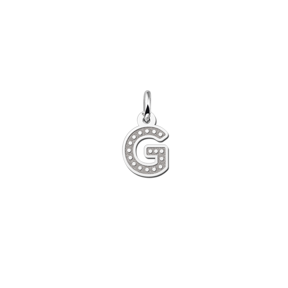 Silver engraved initial pendant dots small