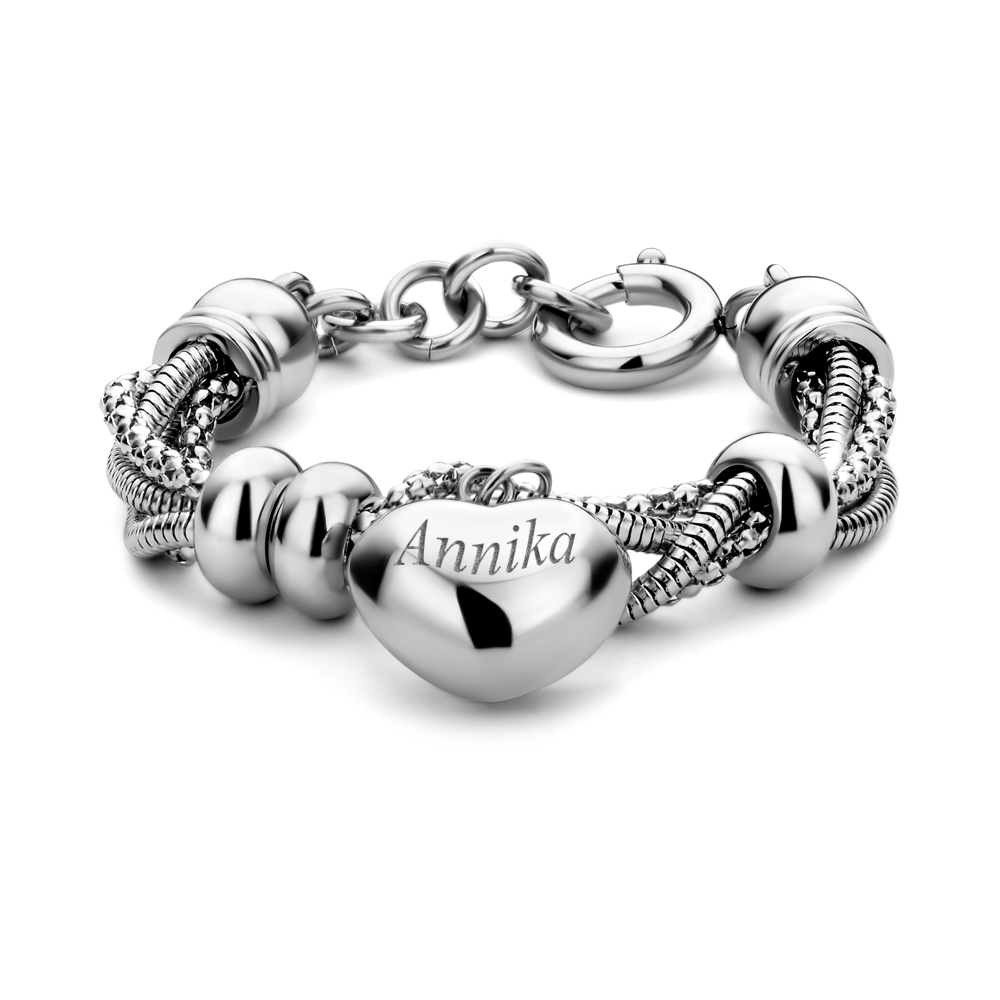 Bracelet with name engraving in steel with a heart