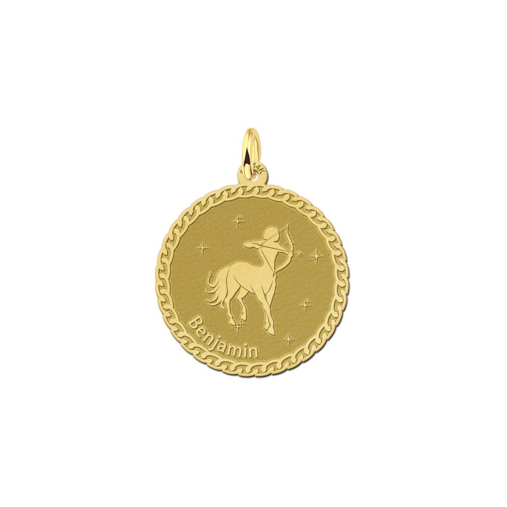 Golden round zodiac pendant Sagittarius
