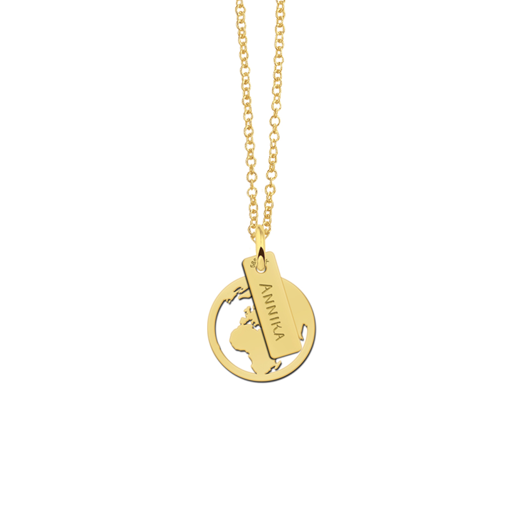 Gold minimalist globe pendant with name