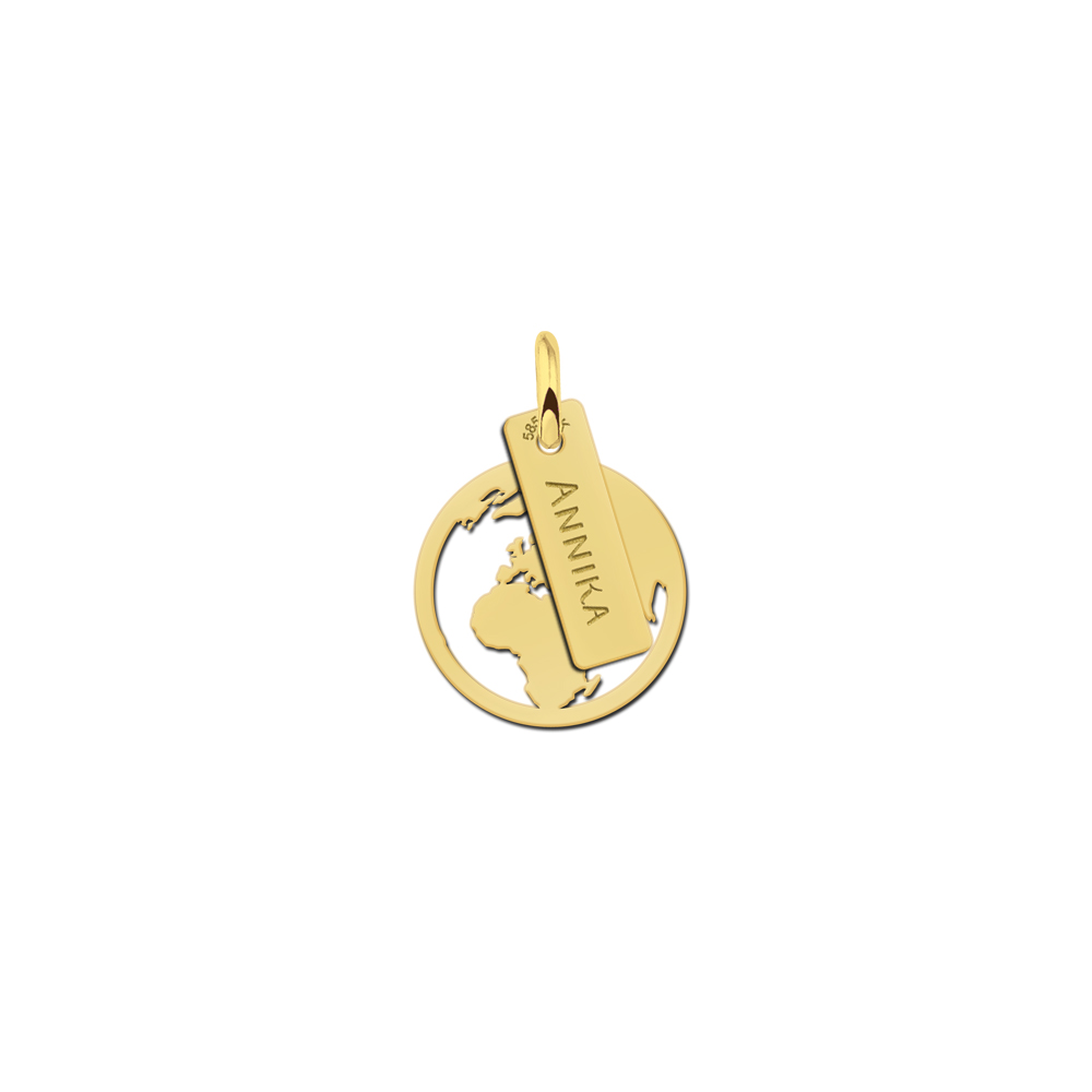 Gold minimalist globe pendant with name