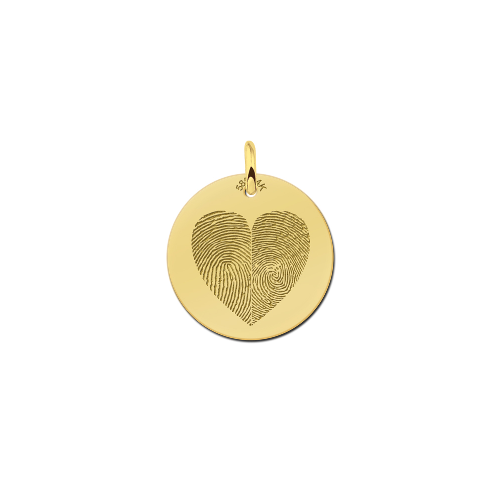 Golden pendant with two fingerprints in heart shape