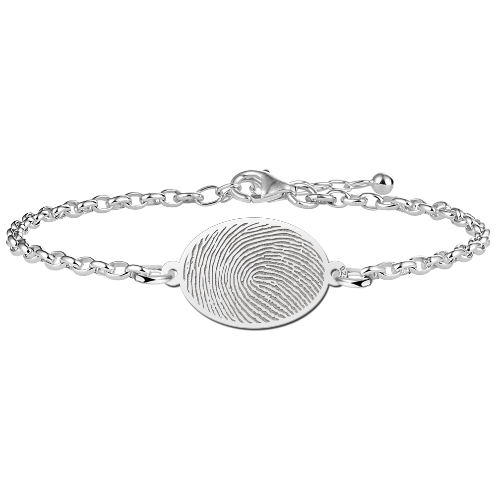 Sterling silver bracelet with oval fingerprint charm