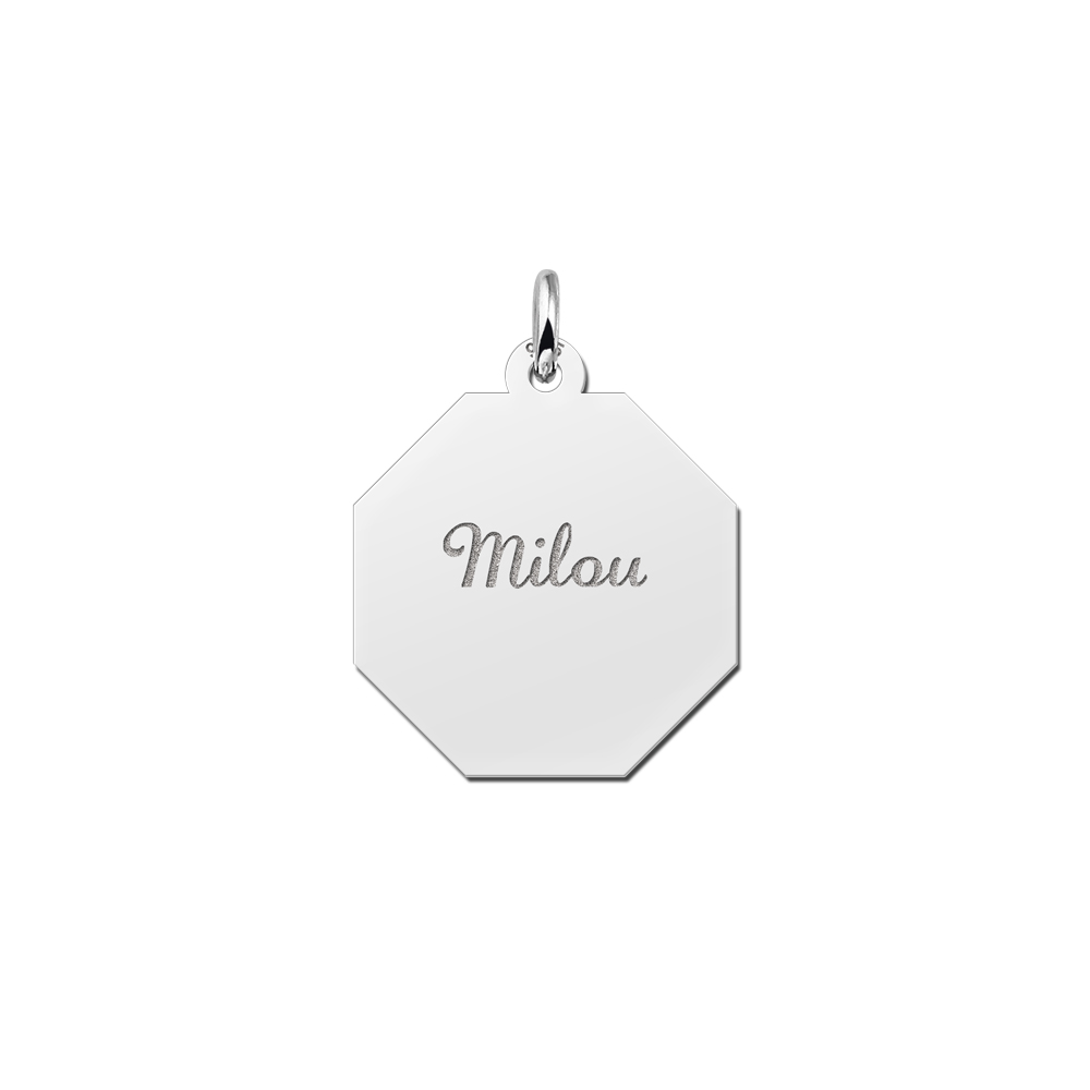 Silver octagonal pendant with custom name