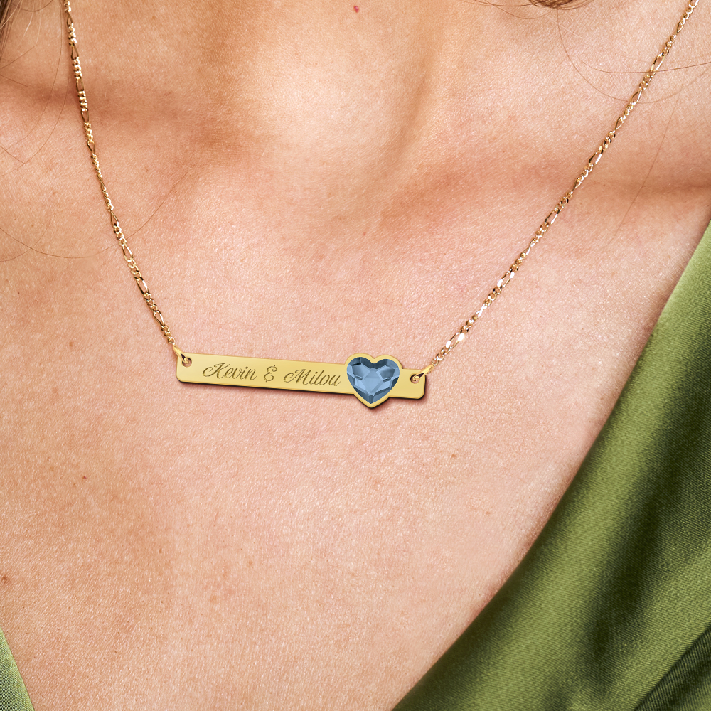 Gold bar necklace with heart stone