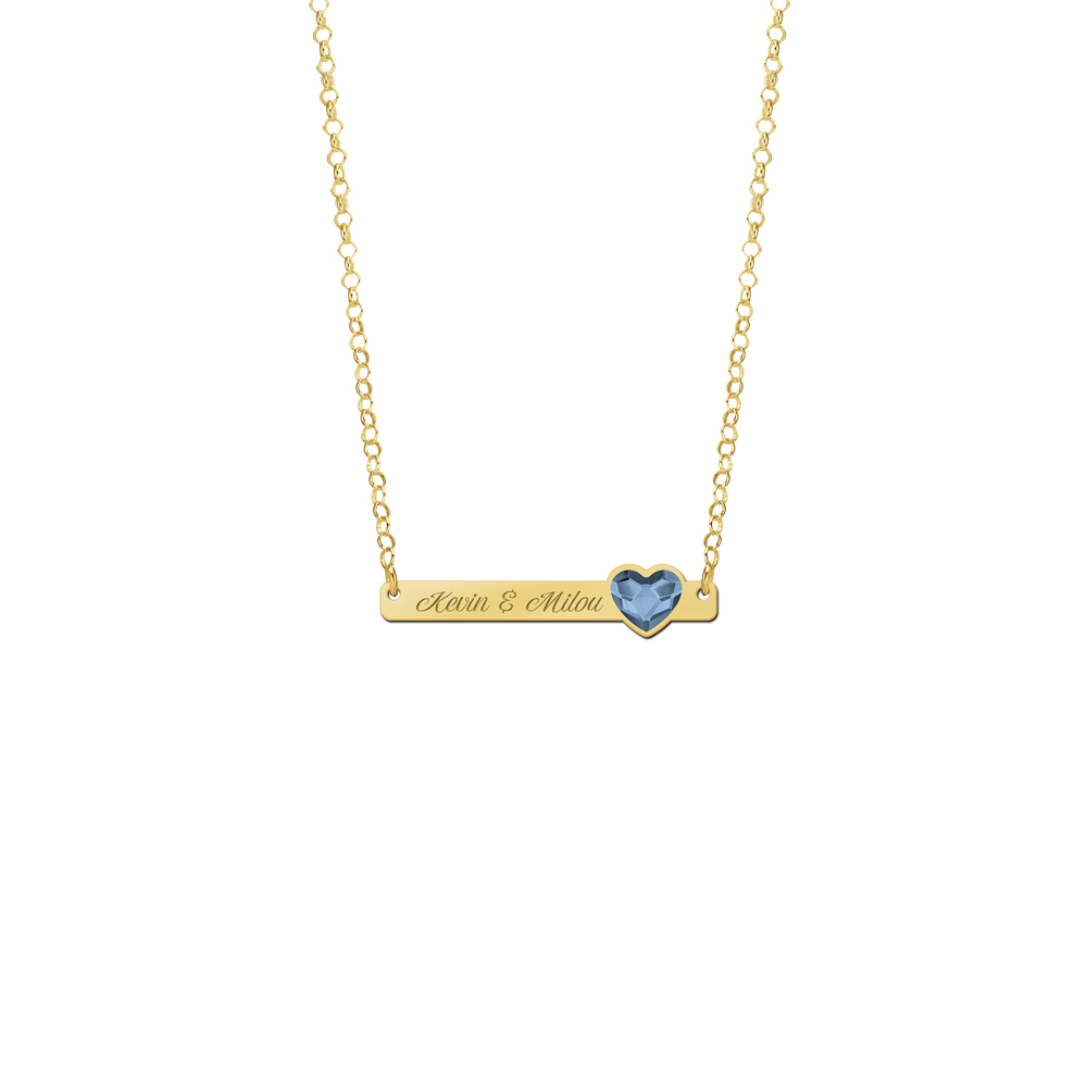 Gold bar necklace with heart stone