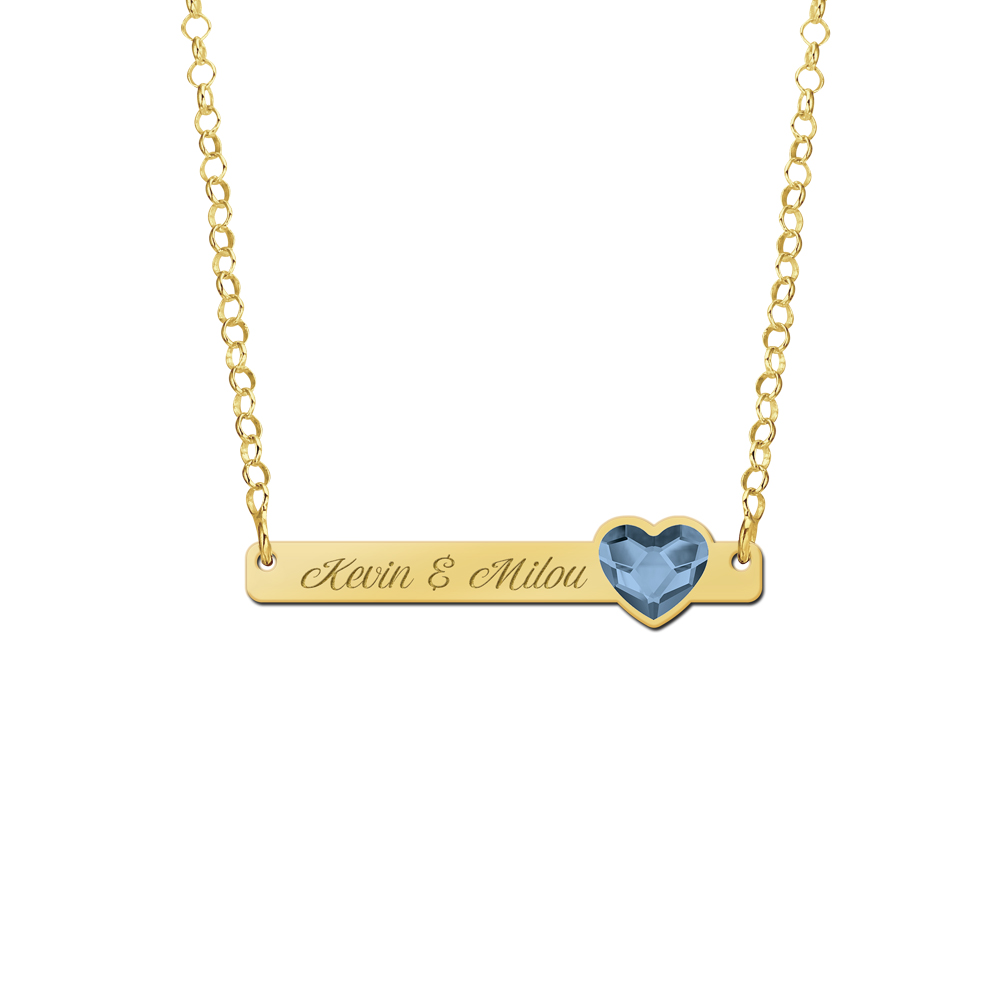 Gold bar necklace with heart stone