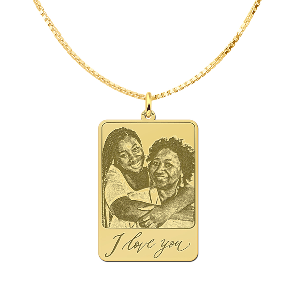 Golden photo pendant with own handwriting