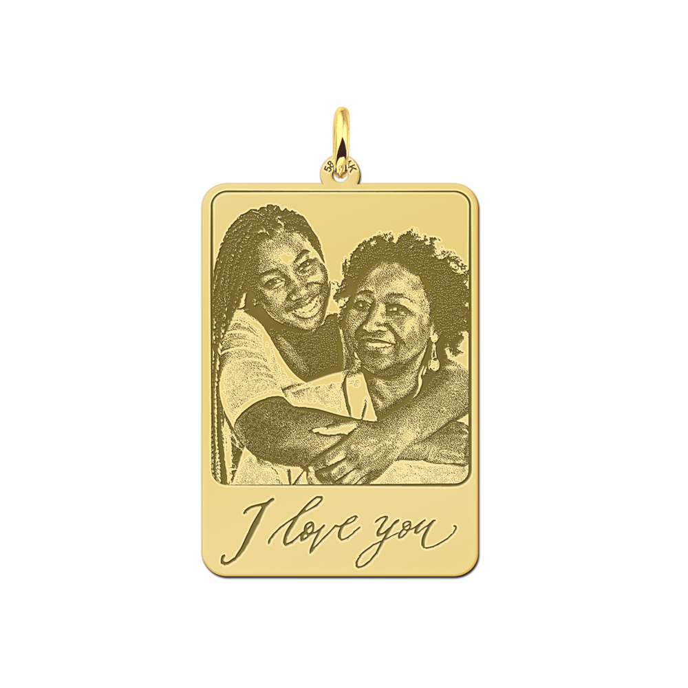 Golden photo pendant with own handwriting