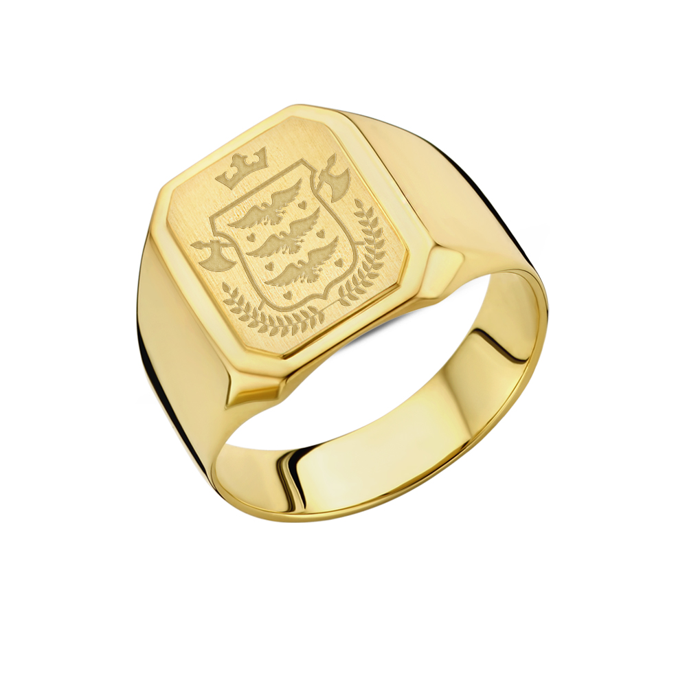 Family crest signet ring square 14 carat gold men