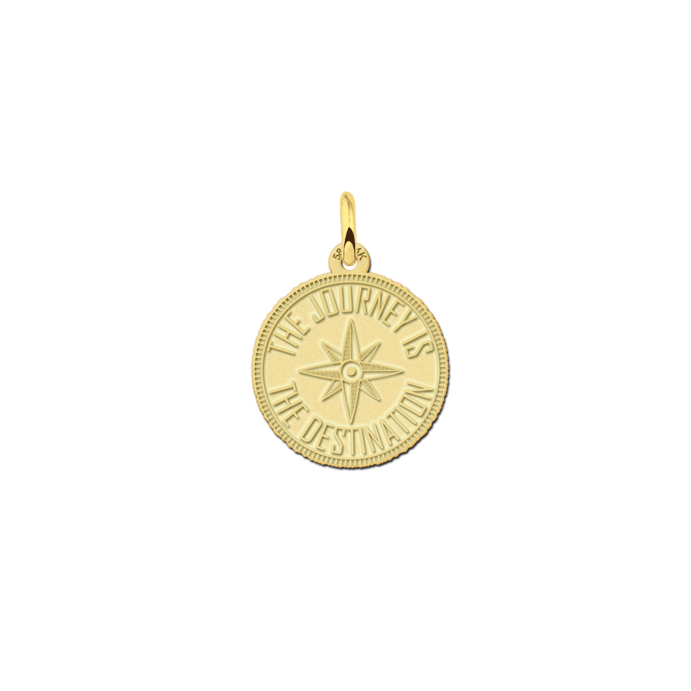 Gold coin pendant met compas and engraving