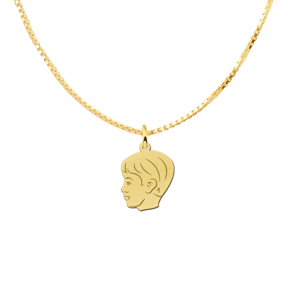 Gold Child head boys pendant with back engraving - small