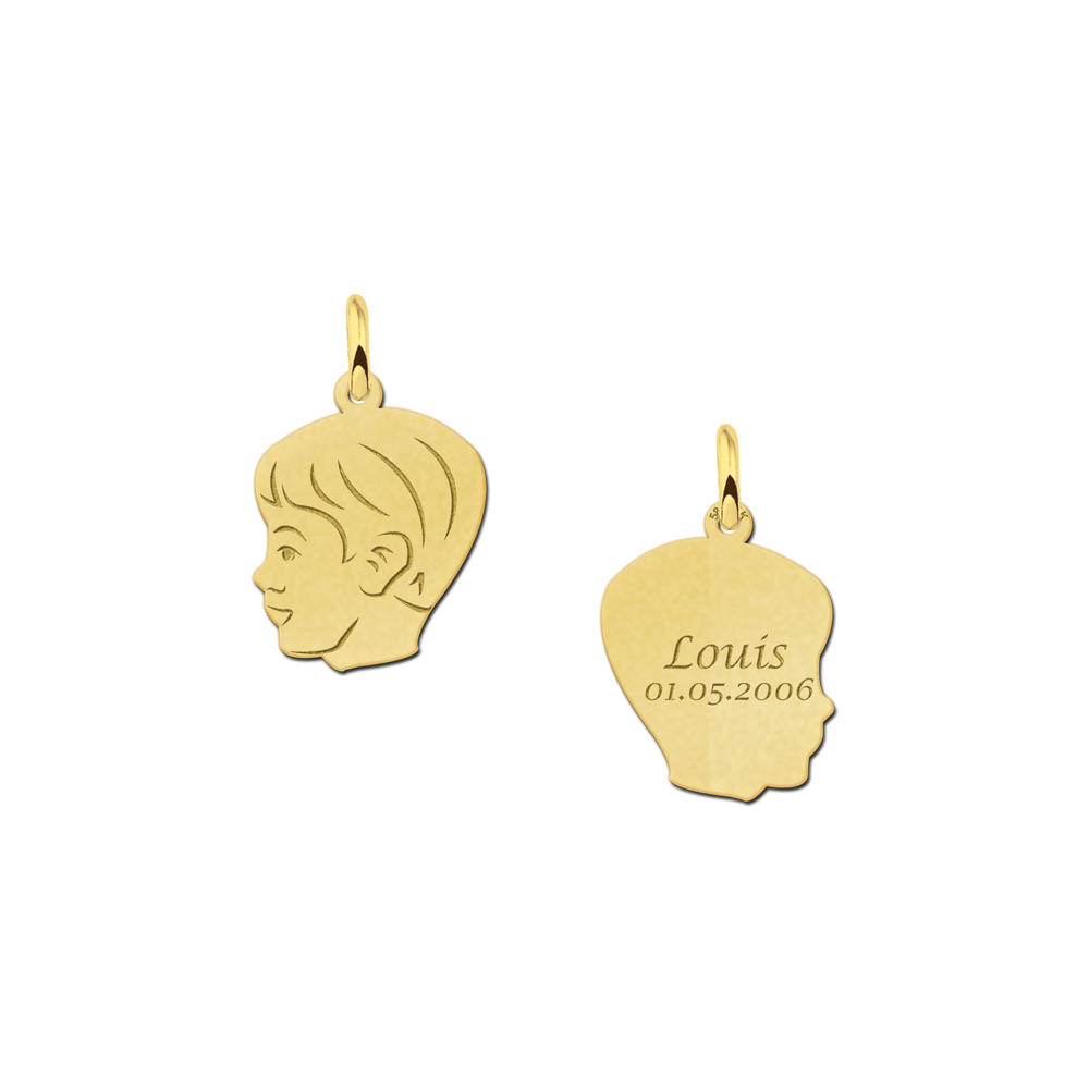 Gold Child head boys pendant with back engraving - small