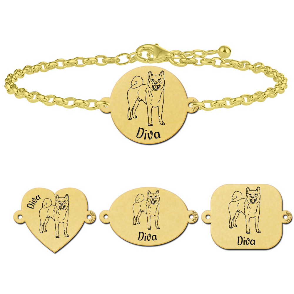Gold bracelet with dog engraving Akita