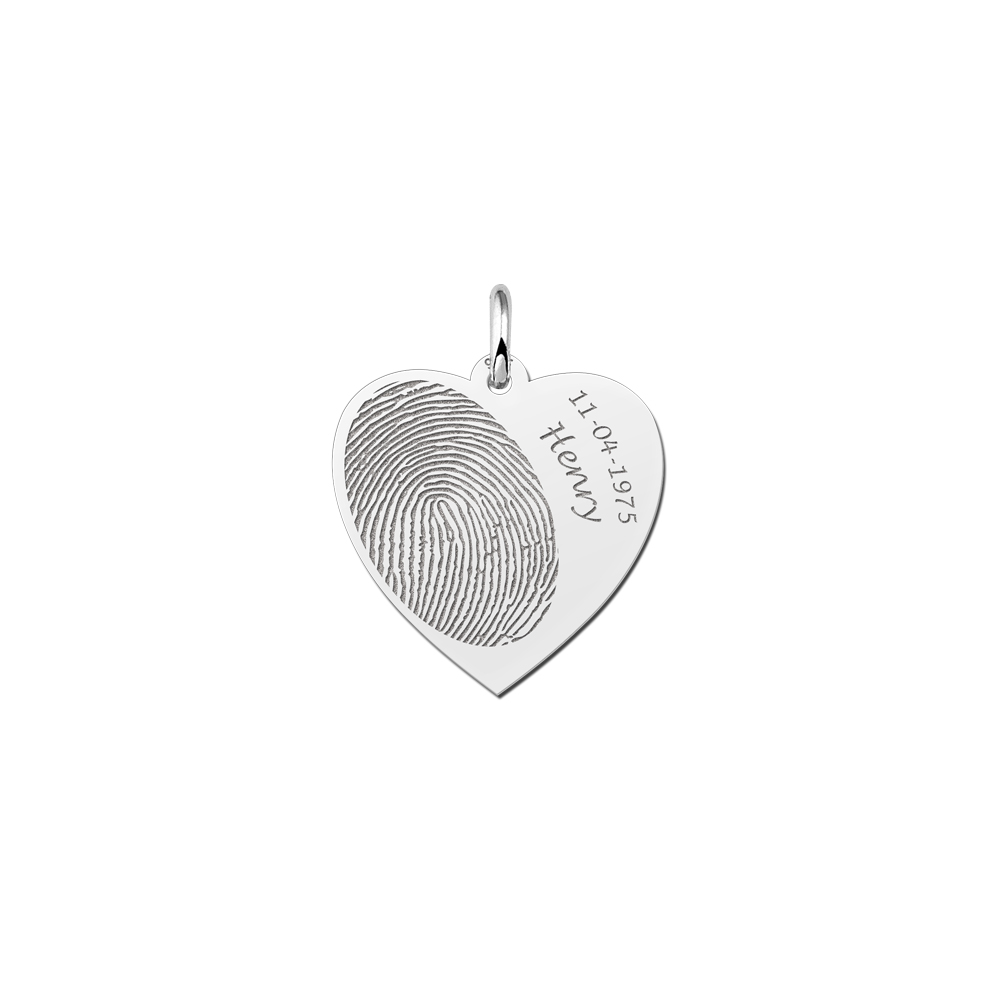 Silver heart fingerprint jewellery with name and date
