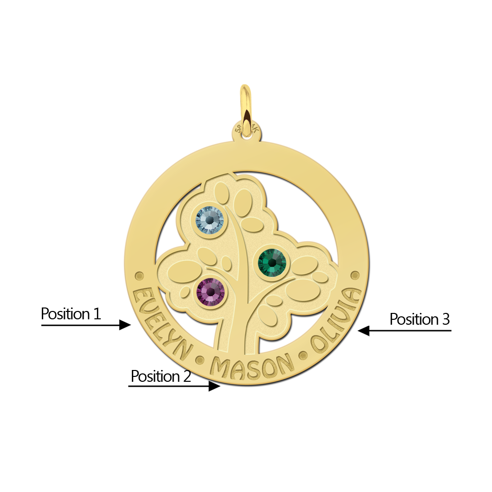 Family tree of gold with birthstones