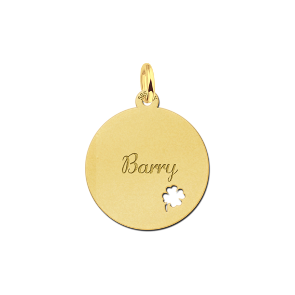 Personalised Gold Disc Pendant with Four Clover