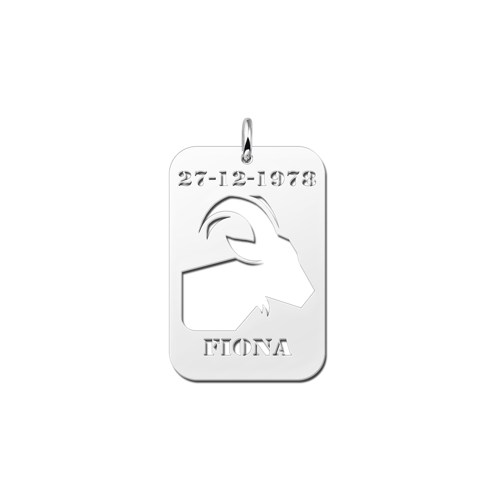 Silver Zodiac Pendant Capricorn with Date and Name Engraving