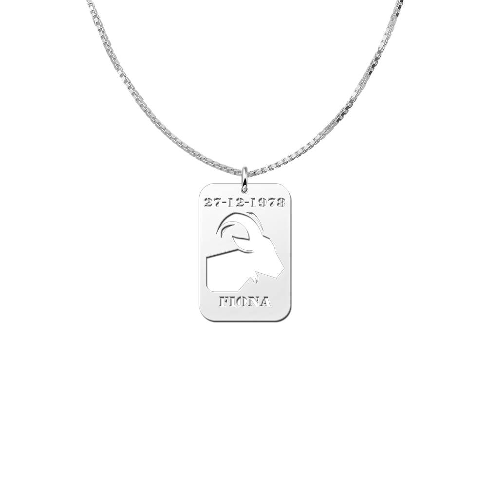 Silver Zodiac Pendant Capricorn with Date and Name Engraving