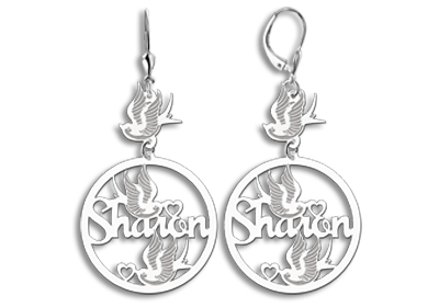 Silver custom earrings with name and birds