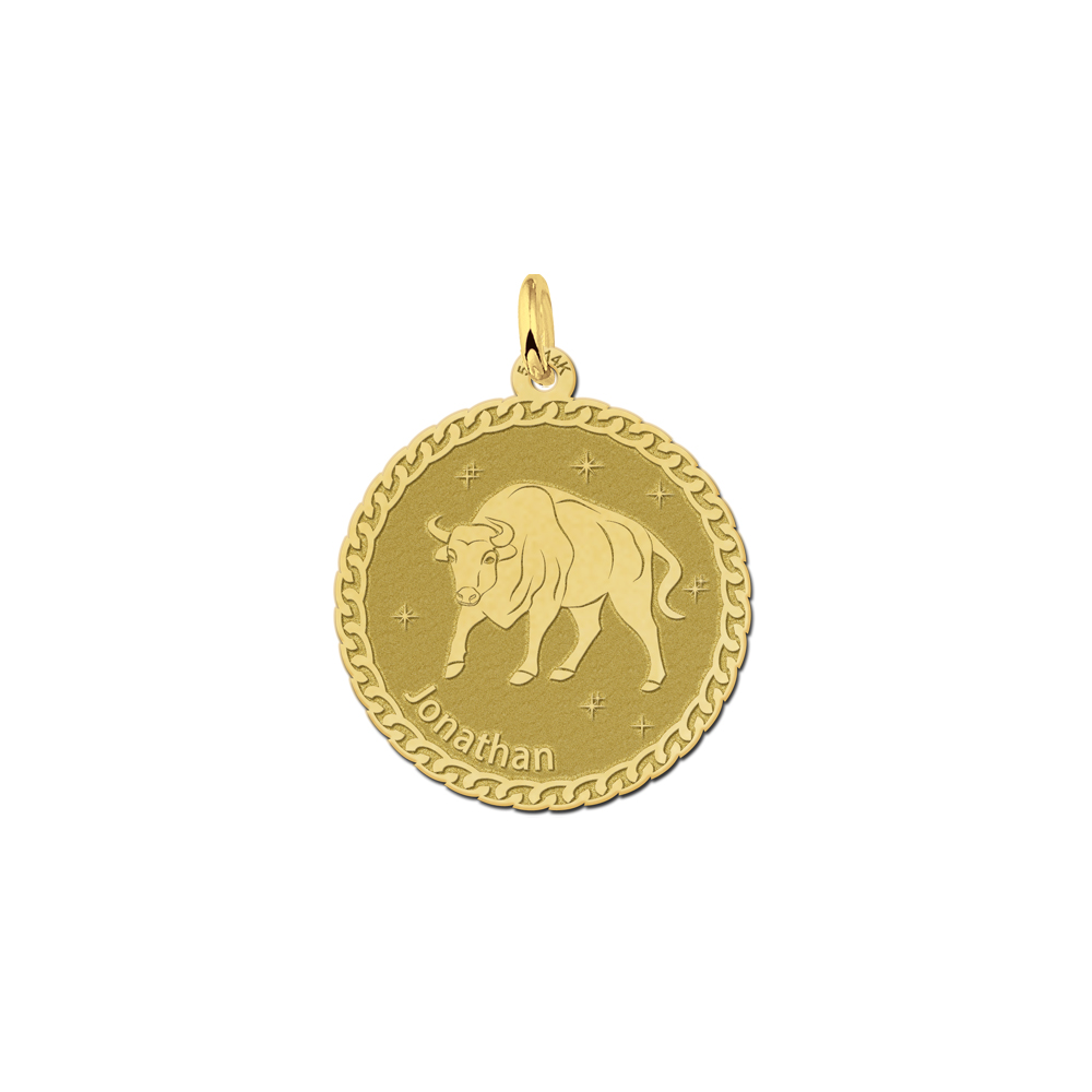 Golden round zodiac pendant Taurus