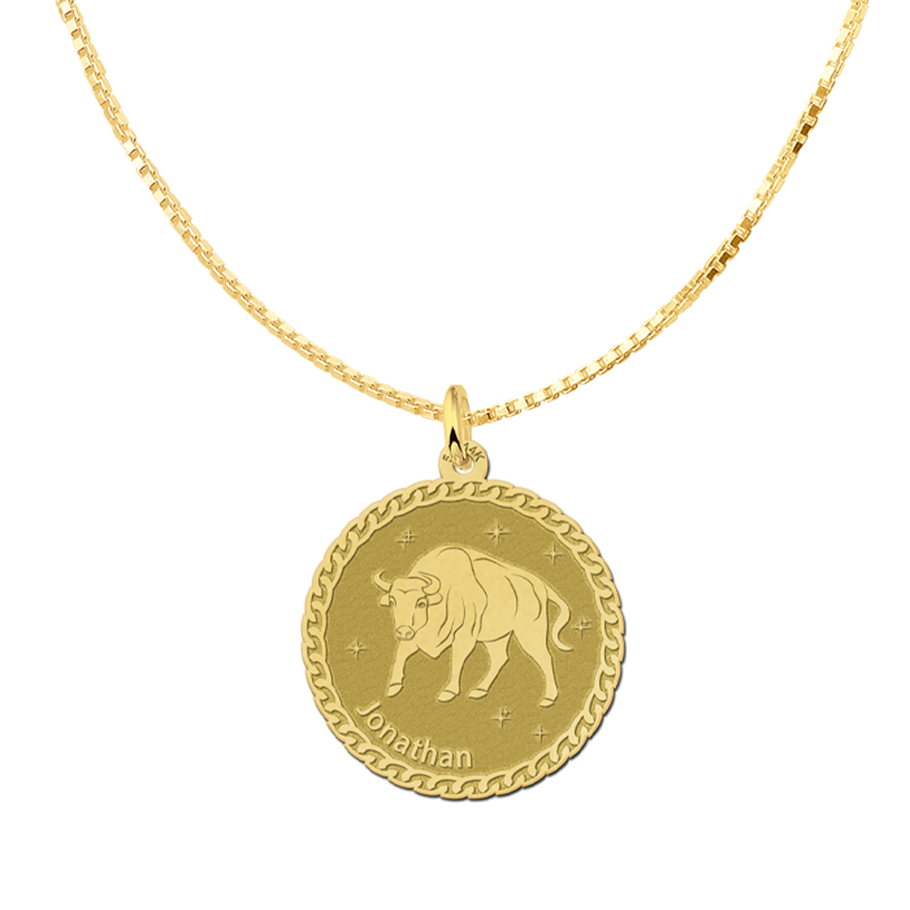 Golden round zodiac pendant Taurus